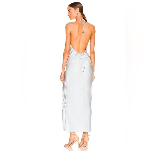 Song of Style Rosalind Maxi Dress in Baby Blue Charmeuse Backless Halter FLAW - Picture 3 of 11